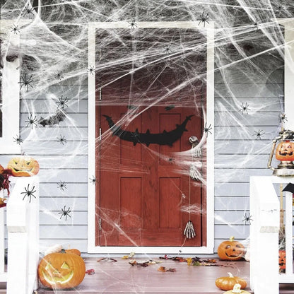 1200 Sqft Halloween Spider Web with 50 Fake Spiders – Super Stretch Cobwebs for Indoor & Outdoor Decorations