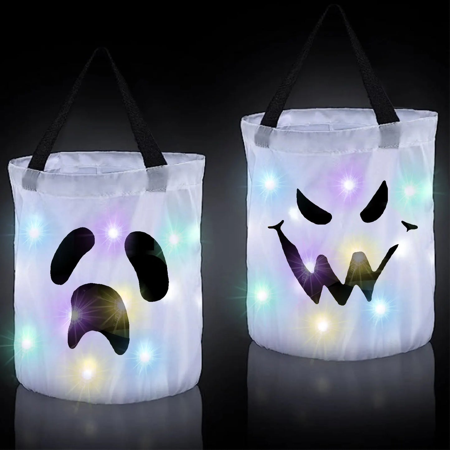 LED Light-Up Halloween Candy Bag – Foldable Pumpkin & Ghost Trick-or-Treat Tote
