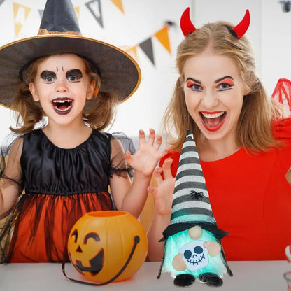 Halloween LED Gnome Decoration – Light-Up Witch Plush Doll with Hat & Pumpkin (Orange/Purple/Black)
