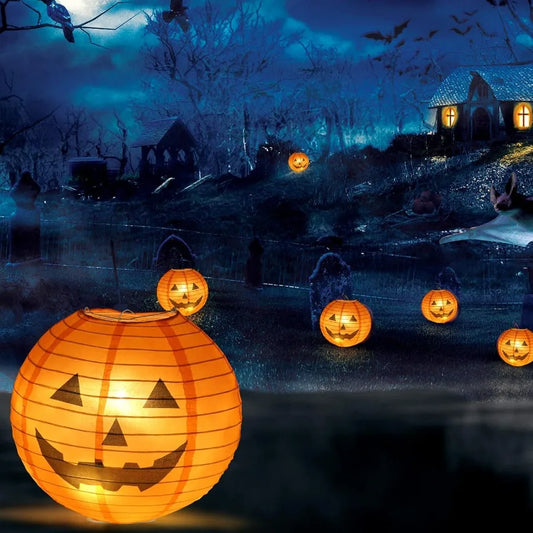 Halloween Jack-O’-Lantern Paper Lantern Set – 10 Pack Pumpkin Hanging Decorations for Home & Outdoor