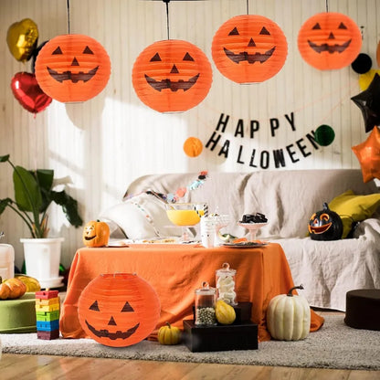 Halloween Jack-O’-Lantern Paper Lantern Set – 10 Pack Pumpkin Hanging Decorations for Home & Outdoor