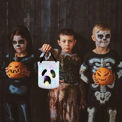 LED Light-Up Halloween Candy Bag – Foldable Pumpkin & Ghost Trick-or-Treat Tote