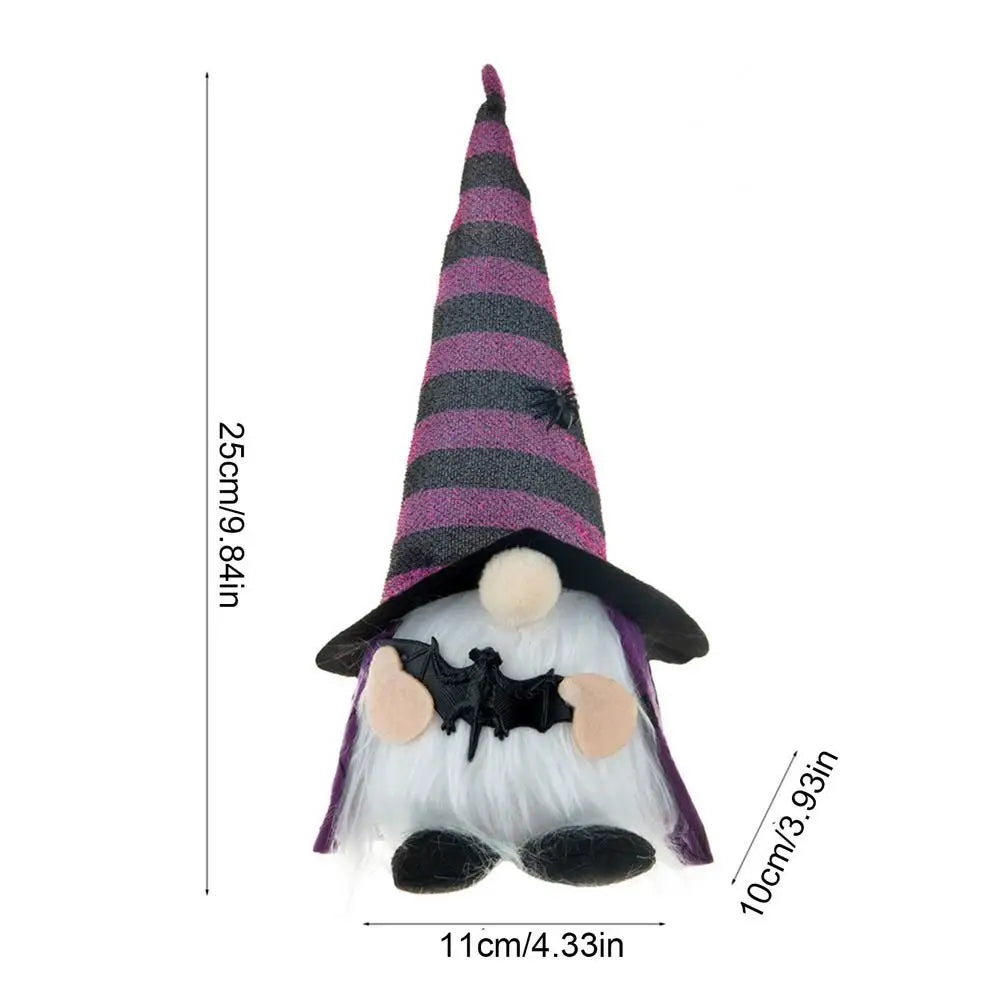Halloween LED Gnome Decoration – Light-Up Witch Plush Doll with Hat & Pumpkin (Orange/Purple/Black)