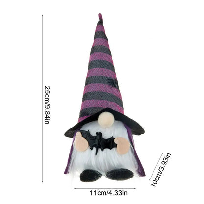 Halloween LED Gnome Decoration – Light-Up Witch Plush Doll with Hat & Pumpkin (Orange/Purple/Black)