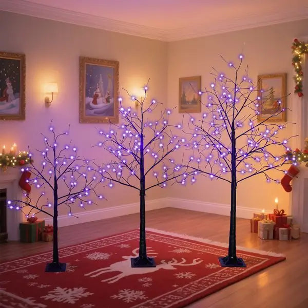 Halloween Lighted Tree – 3 Pack Black Trees with Purple LED (4FT/5FT/6FT)