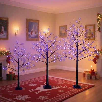 Halloween Lighted Tree – 3 Pack Black Trees with Purple LED (4FT/5FT/6FT)