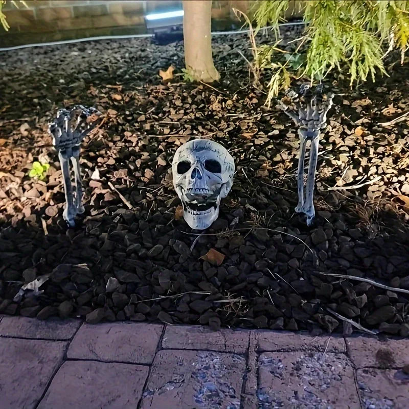 Halloween Skeleton Lawn Decoration – Skull & Arm Stakes Set