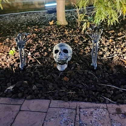 Halloween Skeleton Lawn Decoration – Skull & Arm Stakes Set