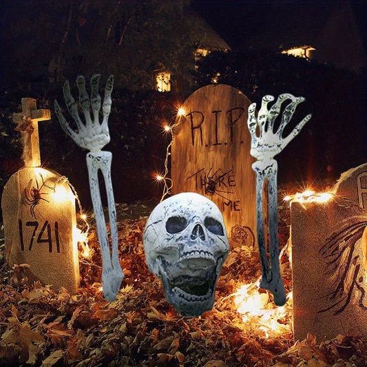 Halloween Skeleton Lawn Decoration – Skull & Arm Stakes Set