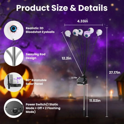 Solar Halloween Eyeball Lights – 4PCS Swaying LED Pathway Decorations (24 LEDs, Waterproof IP65)