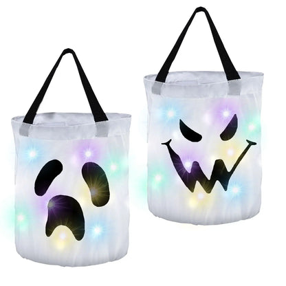 LED Light-Up Halloween Candy Bag – Foldable Pumpkin & Ghost Trick-or-Treat Tote