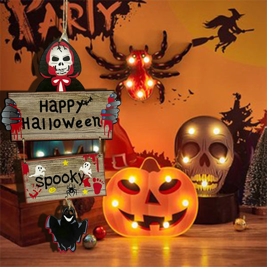 Halloween Wooden Ghost Hanging Door Sign – Spooky Front Door & Wall Decoration for Indoor Outdoor Haunted House Party