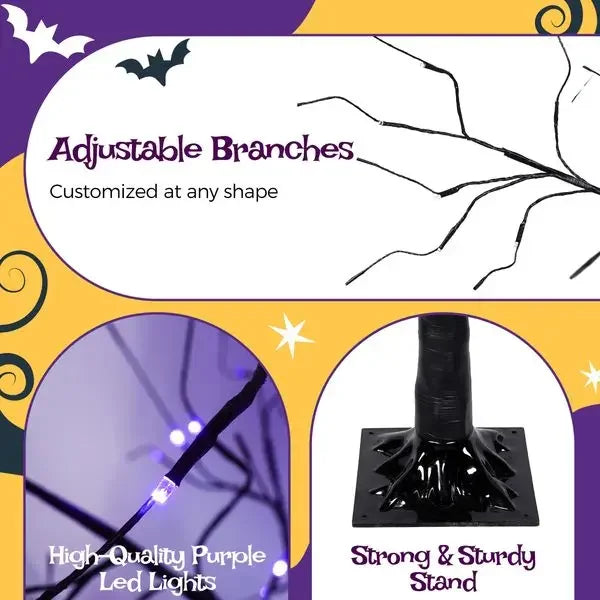 Halloween Lighted Tree – 3 Pack Black Trees with Purple LED (4FT/5FT/6FT)