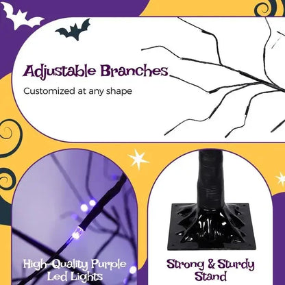 Halloween Lighted Tree – 3 Pack Black Trees with Purple LED (4FT/5FT/6FT)