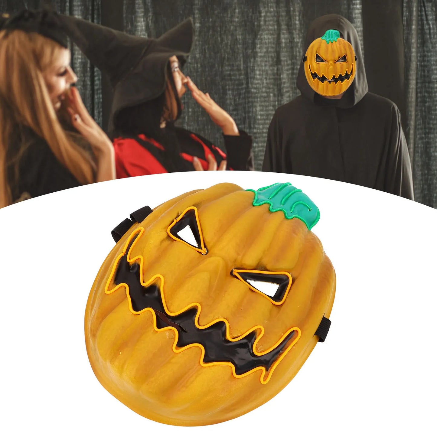 LED Halloween Pumpkin Mask – 3 Light Modes Scary Luminous Pumpkin Head for Adults & Kids