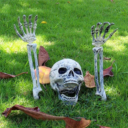 Halloween Skeleton Lawn Decoration – Skull & Arm Stakes Set