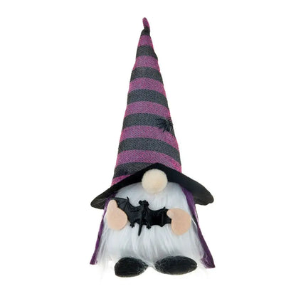 Halloween LED Gnome Decoration – Light-Up Witch Plush Doll with Hat & Pumpkin (Orange/Purple/Black)
