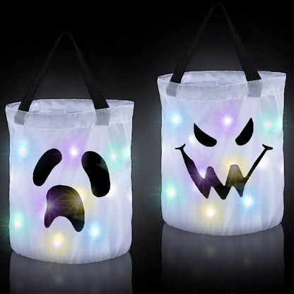 LED Light-Up Halloween Candy Bag – Foldable Pumpkin & Ghost Trick-or-Treat Tote