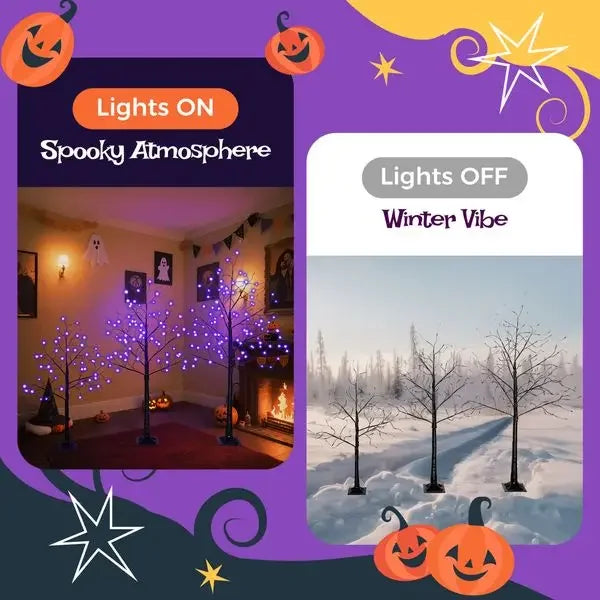Halloween Lighted Tree – 3 Pack Black Trees with Purple LED (4FT/5FT/6FT)