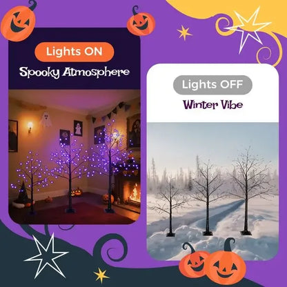 Halloween Lighted Tree – 3 Pack Black Trees with Purple LED (4FT/5FT/6FT)
