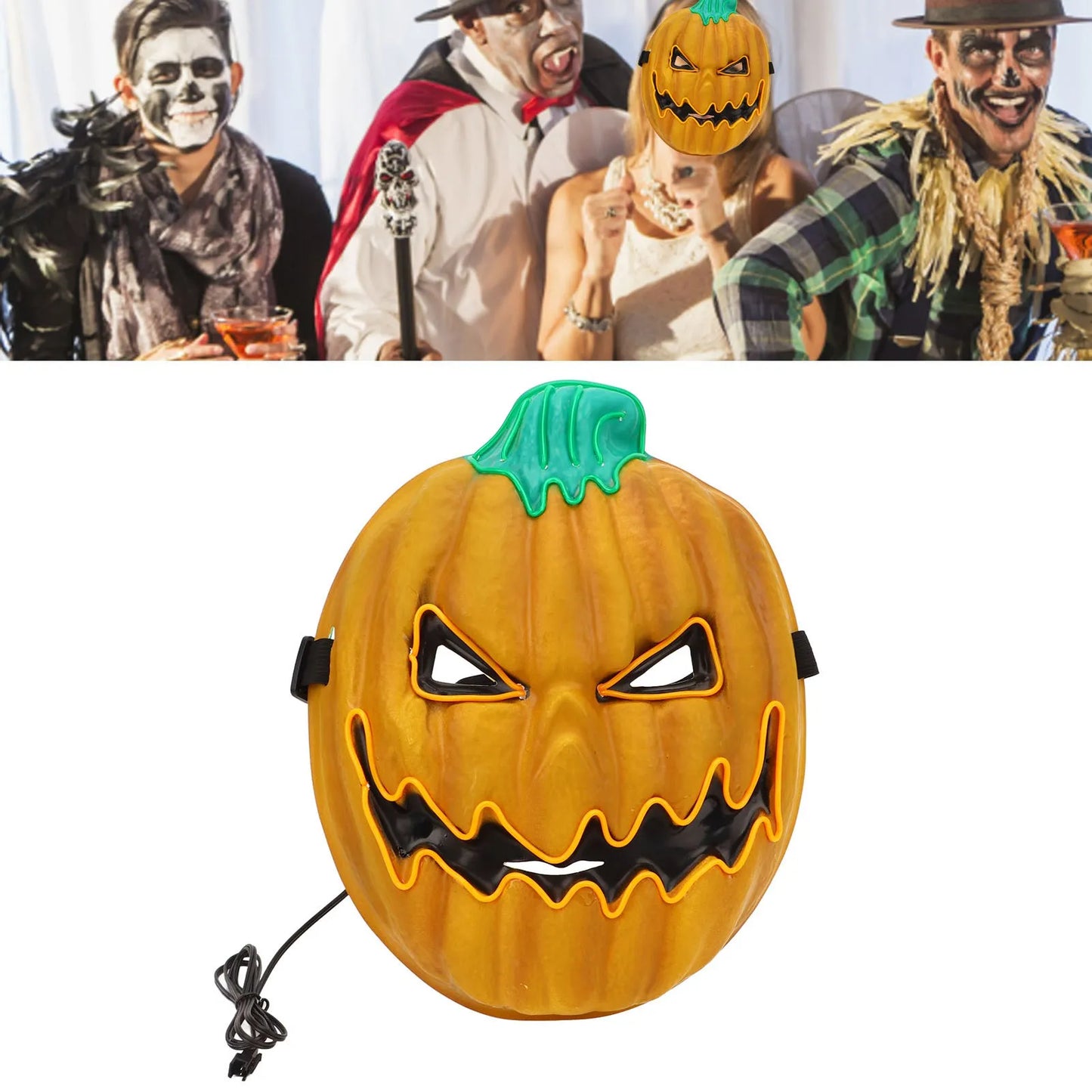 LED Halloween Pumpkin Mask – 3 Light Modes Scary Luminous Pumpkin Head for Adults & Kids