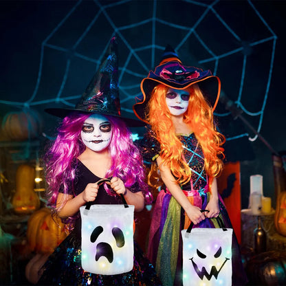 LED Light-Up Halloween Candy Bag – Foldable Pumpkin & Ghost Trick-or-Treat Tote