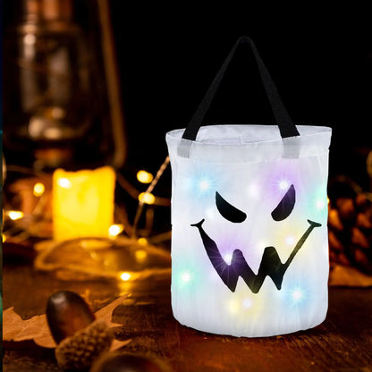 LED Light-Up Halloween Candy Bag – Foldable Pumpkin & Ghost Trick-or-Treat Tote