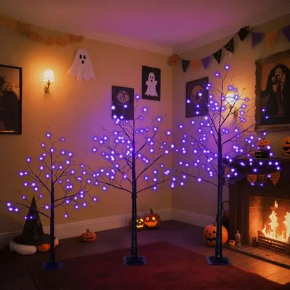Halloween Lighted Tree – 3 Pack Black Trees with Purple LED (4FT/5FT/6FT)