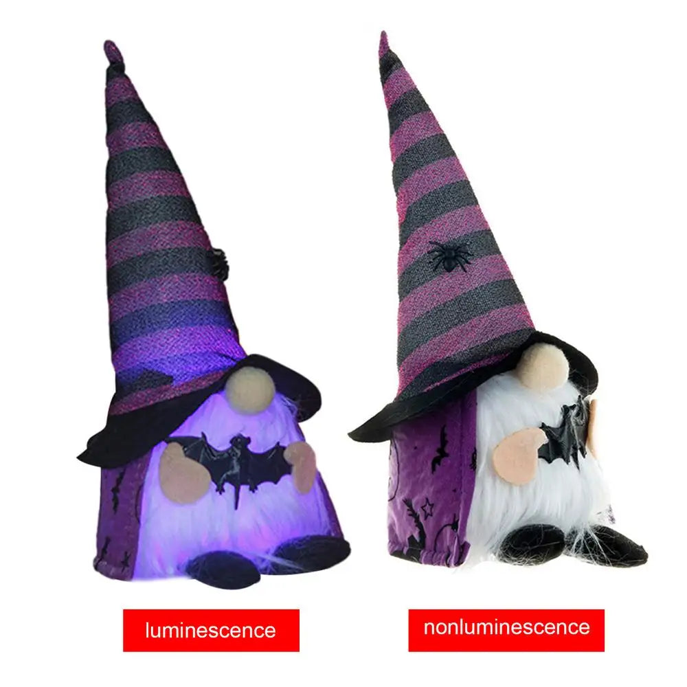 Halloween LED Gnome Decoration – Light-Up Witch Plush Doll with Hat & Pumpkin (Orange/Purple/Black)