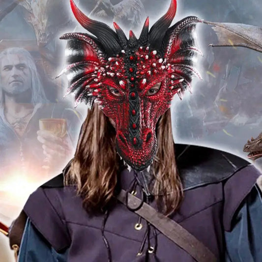 Dragon Head Mask – Red & Black PU Foam Full Head Cosplay Mask for Halloween and Party Events