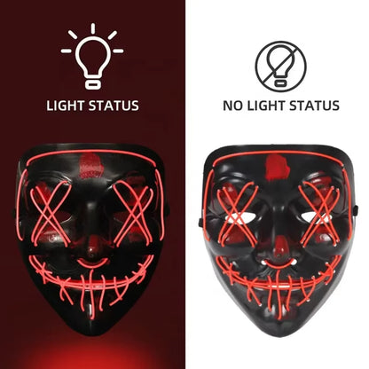 LED Halloween Purge Mask – Glowing Light-Up Party Mask with 3 Flash Modes (Multiple Colors)