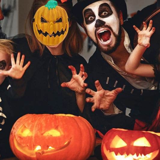 LED Halloween Pumpkin Mask – 3 Light Modes Scary Luminous Pumpkin Head for Adults & Kids