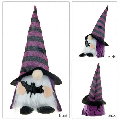 Halloween LED Gnome Decoration – Light-Up Witch Plush Doll with Hat & Pumpkin (Orange/Purple/Black)