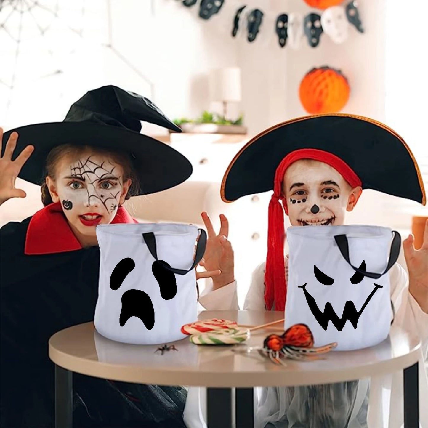 LED Light-Up Halloween Candy Bag – Foldable Pumpkin & Ghost Trick-or-Treat Tote